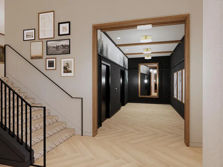 Convenient community elevators at Modera Bridle Trails connect each level with ease, making access to homes and amenities simple.