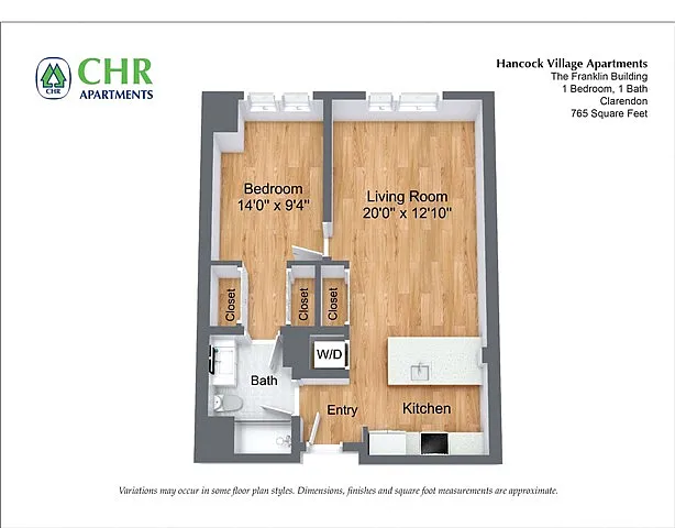 Floor plan 1 Bed/1 Bath Single Level - The Franklin