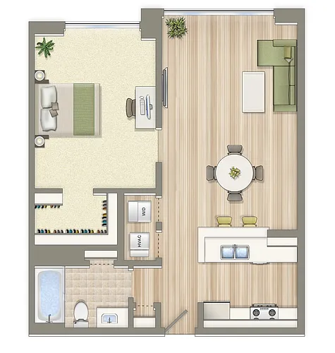 Floor plan 1 Bedroom 1 Bath Plan E Market