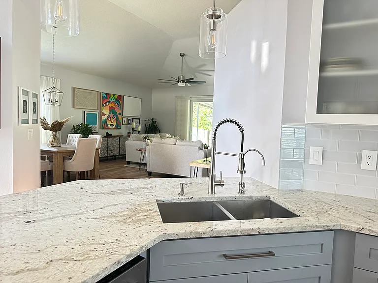 Kitchen view to Dining and Living Room