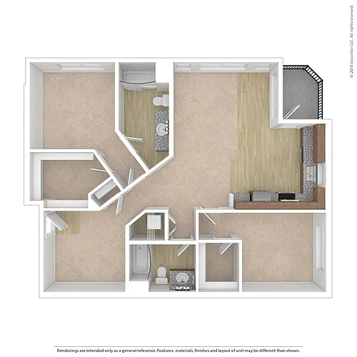 Floor plan 2 Bedroom 2 Bath + Den A