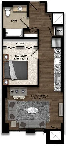 Floor plan 1 Bed/1 Bath JR-7E