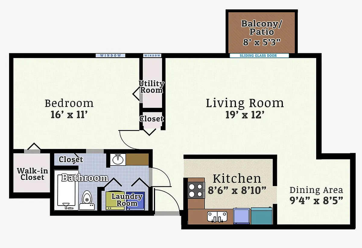 Floor plan One Bedroom One Bath Mid-Rise
