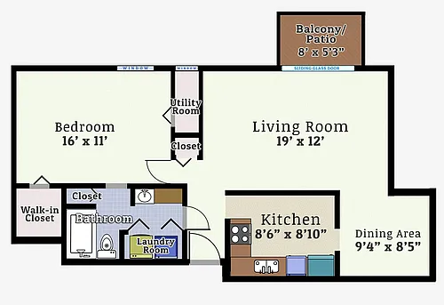 Floor plan One Bedroom One Bath Mid-Rise