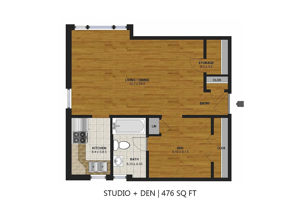 Floor plan Uptown West - Studio + Den