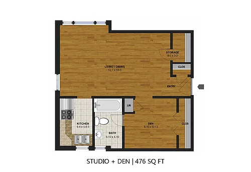Floor plan Uptown West - Studio + Den