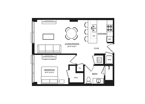 Floor plan 1 Bed/1 Bath-A1B