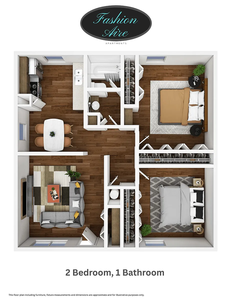 Floor plan 2 Bedroom 1 Bathroom (B1)