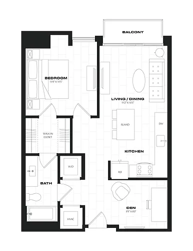 Floor plan 1 Bed 1 Bath Den B7.2