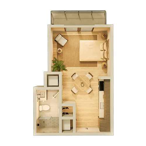 Floor plan 0 bed, 1 bath floorplan