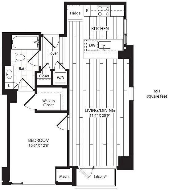 Floor plan One Bedroom 691
