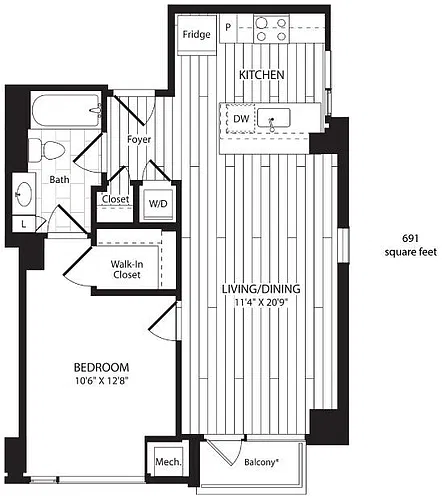 Floor plan One Bedroom Furnished