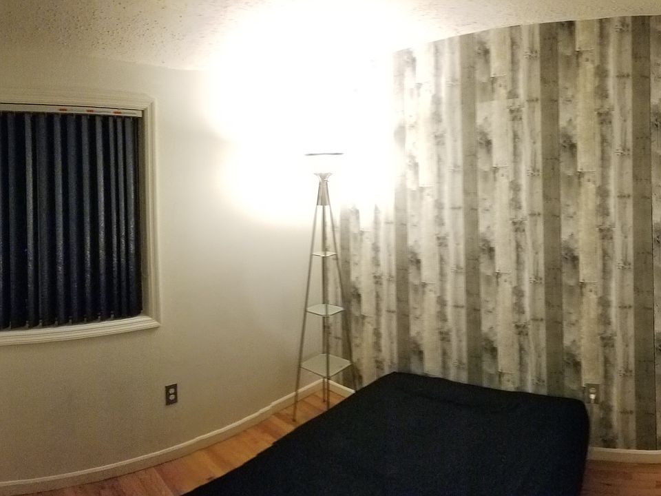 Faux wood themed wallpaper. 