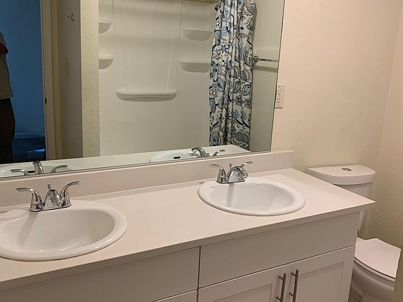 Dual sink bathroom vanity.