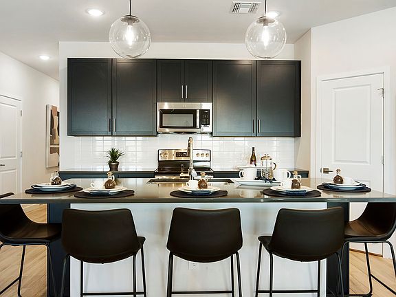 Sleek blue cabinets