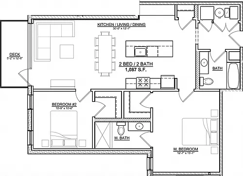 Floor plan 2 Bedroom - 2 Bathroom