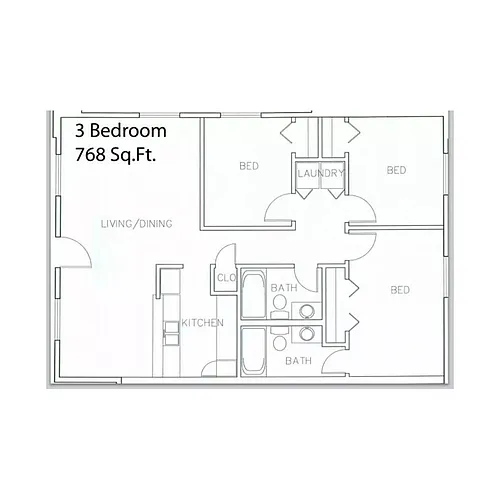 Floor plan 3 Bedroom 2 Bath