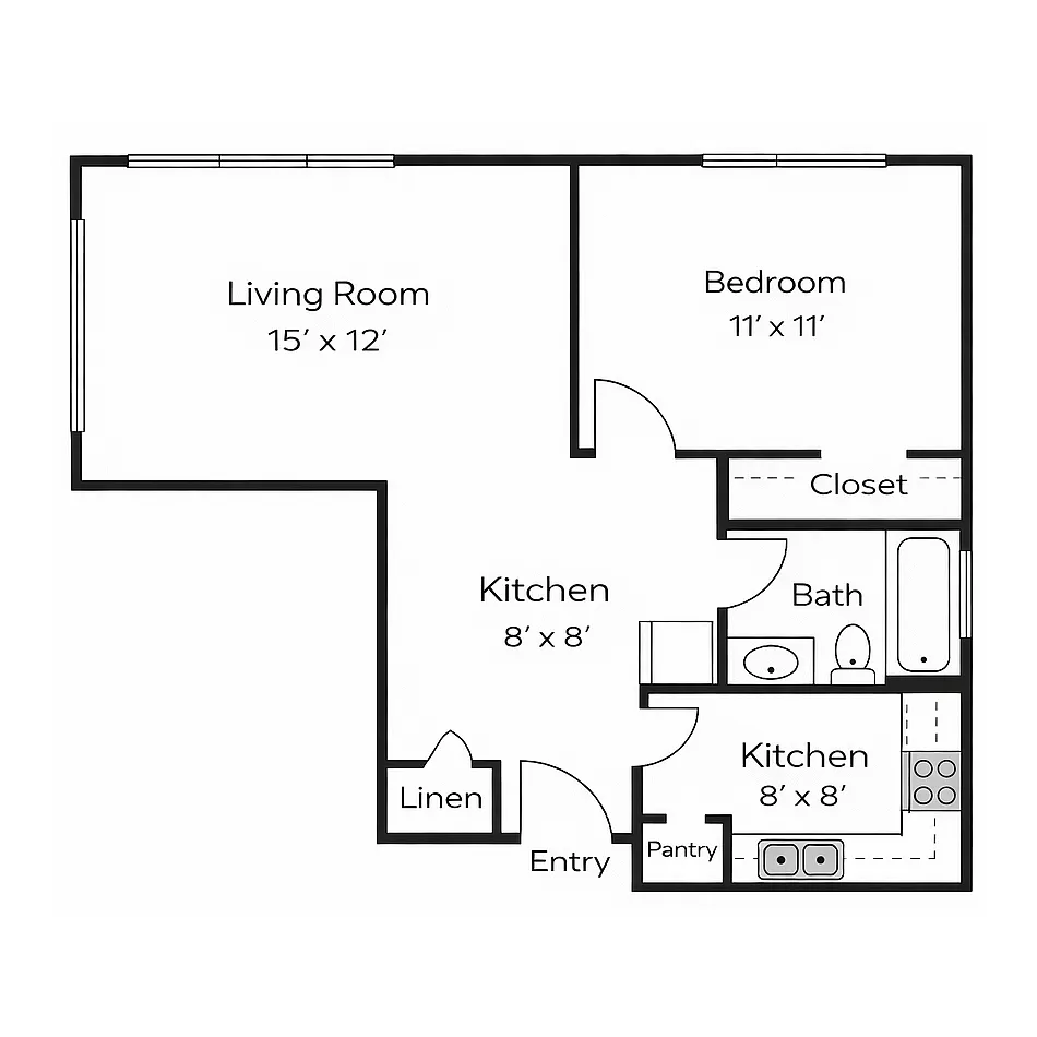 Floor plan 1 Bedroom 1 Bathroom