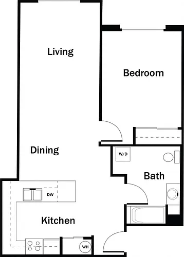 Floor plan 1 Bedroom, 1 Bath D - Renovated