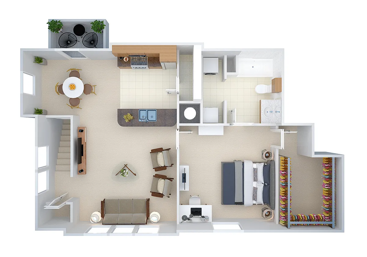 Floor plan 1 BED, 1 BATH W GARAGE (erv1)