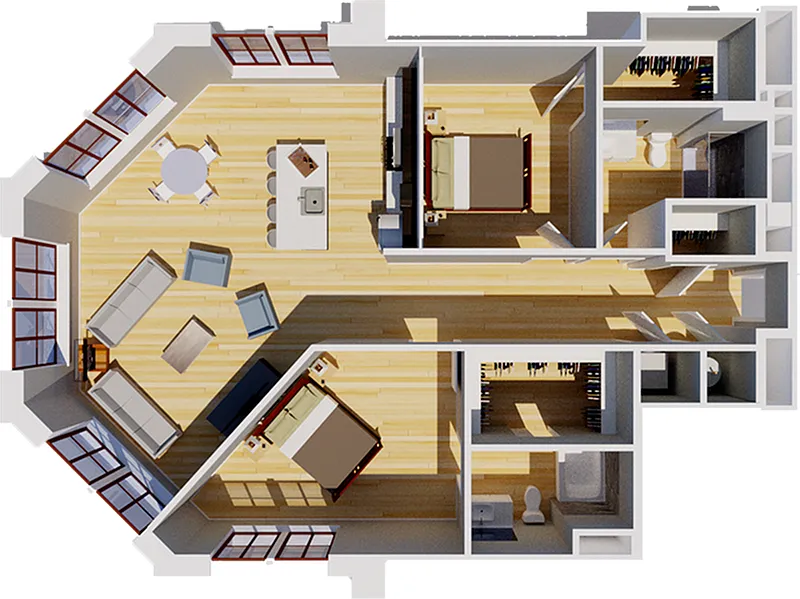 Floor plan 2 Bedroom 2 Bath Historic Wing Style B