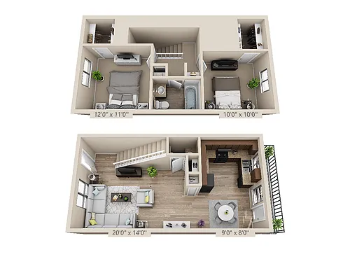 Floor plan Two Bedroom B1.5TAW