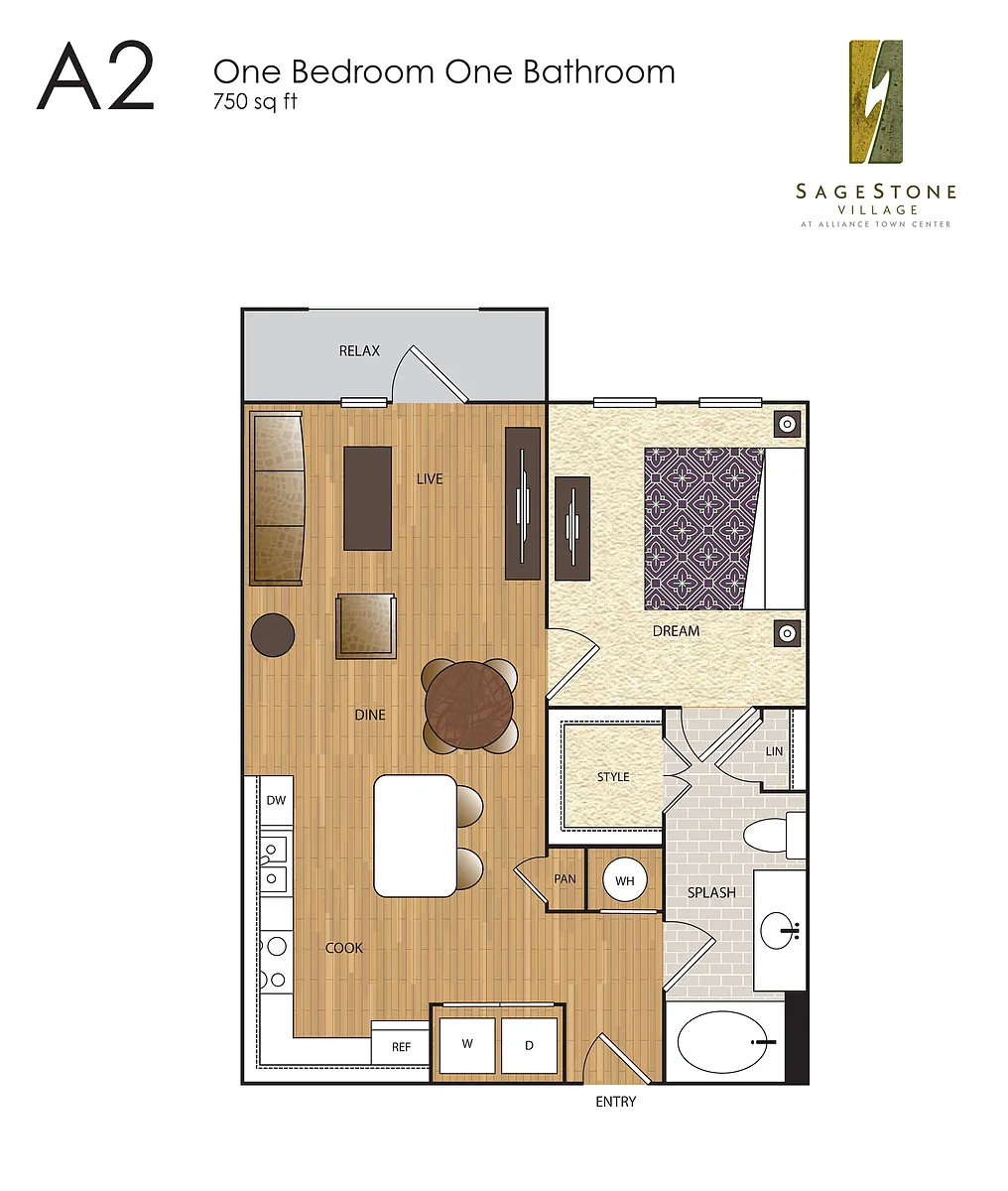 Floor plan A2 1 BR / 1 BA