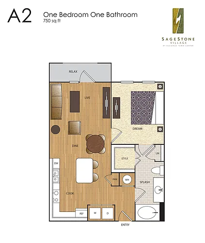 Floor plan A2 1 BR / 1 BA