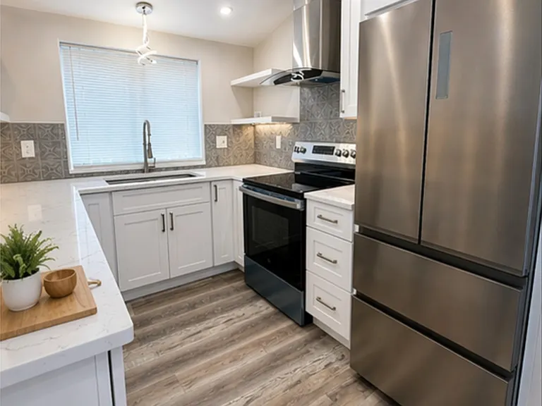Kitchen- All New Stainless Steel Appliances, Custom Cabinetry, 5-Burner Glass Top Stove, Energy Efficient Dishwasher, Motion Activated Under Cabinet Lighting, Deep Sink (Accessories Included)