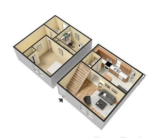 Floor plan Two Bed One Bath 1050