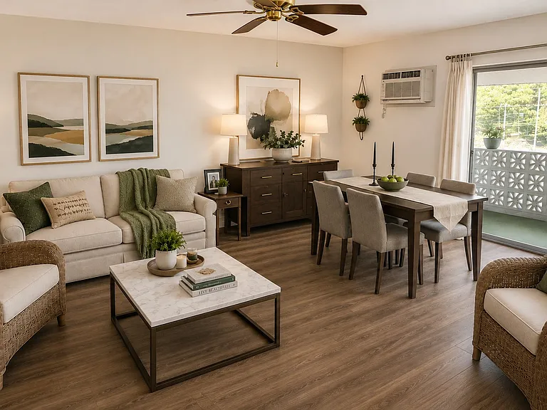 Living room/flex area with large balcony