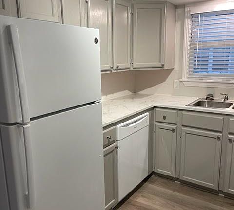 Kitchen has ample cabinet space.