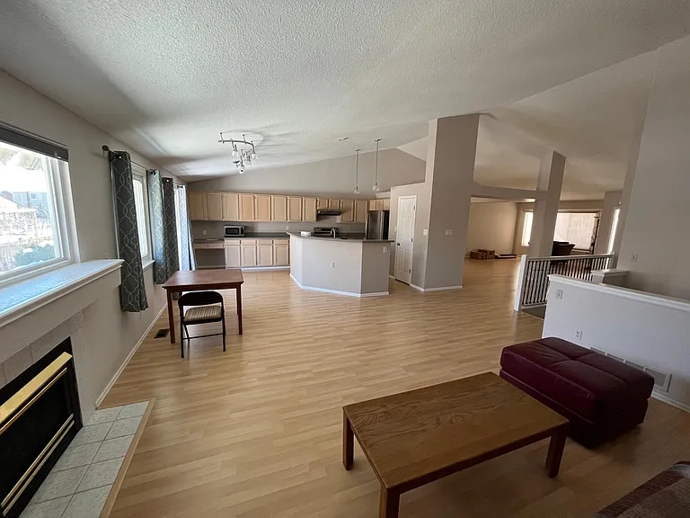 Family room and kitchen.