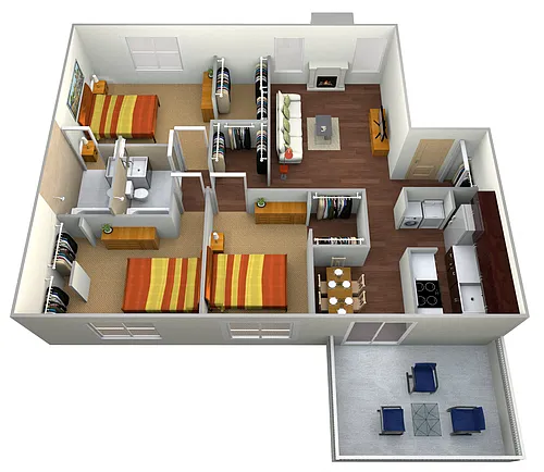 Floor plan Three Bedroom Two Bath
