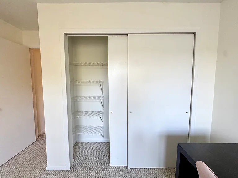 Large closet with shelves in office / guest bedroom