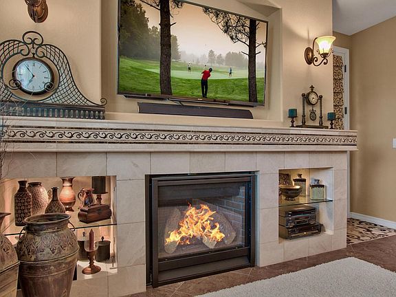 Custom tiled gas fireplace