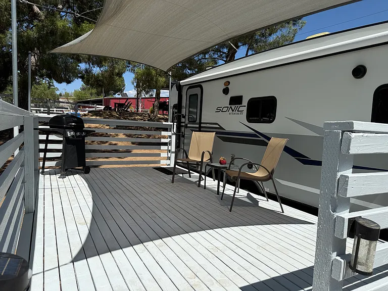 Nice freshly painted deck includes gas BBQ and deck furniture