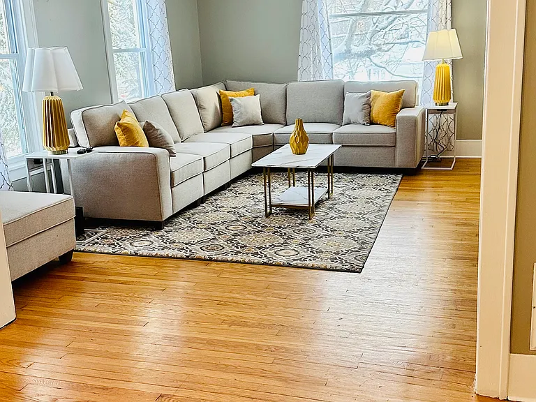 Fully furnished living room with brand new sofa sectional!