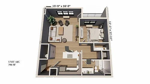 Floor plan 1-Bedroom 1-Bathroom | 795 sqft