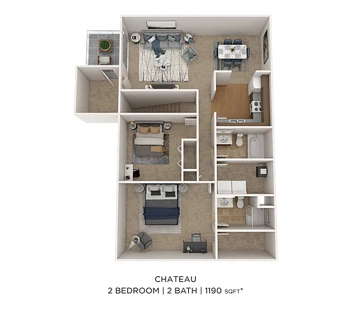 Floor plan Two Bedroom 2 Bath - 1,190 sqft