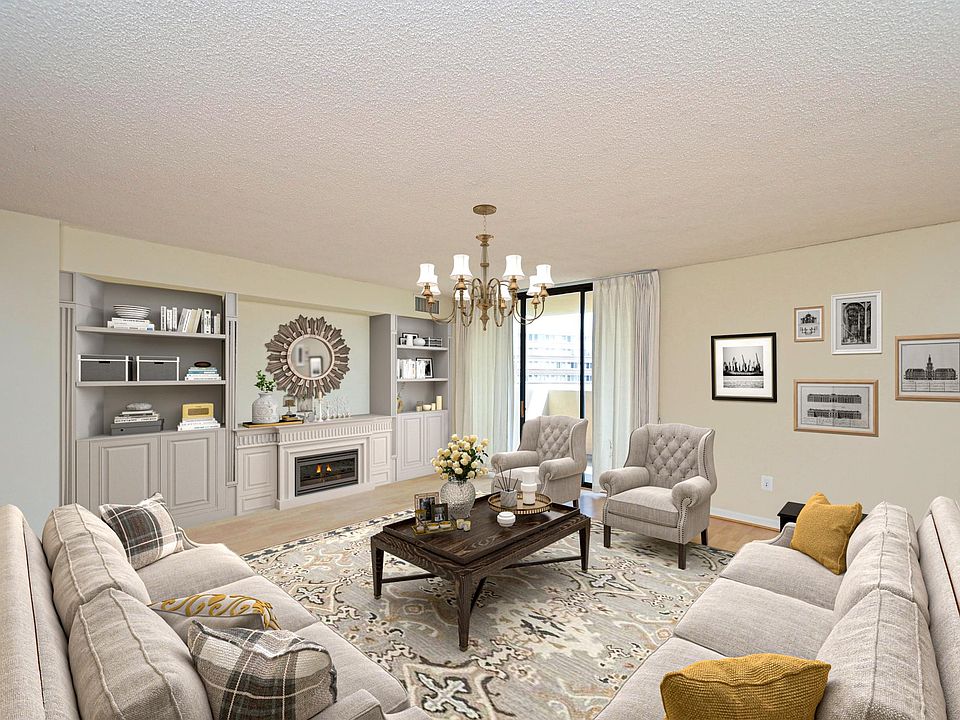 Virtually staged living room...chandelier was added by designer for this picture.