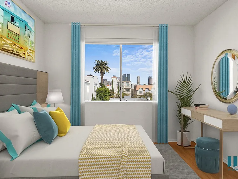 Bedroom with Vinyl Flooring and Large-Size Windows