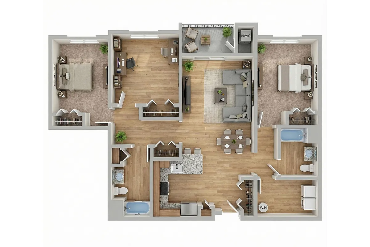 Floor plan Two Bedroom E (with Den)