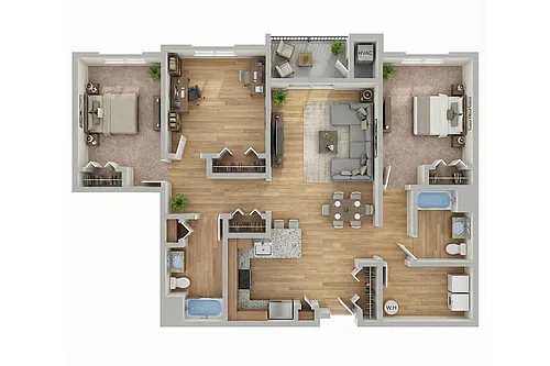 Floor plan Two Bedroom E (with Den)