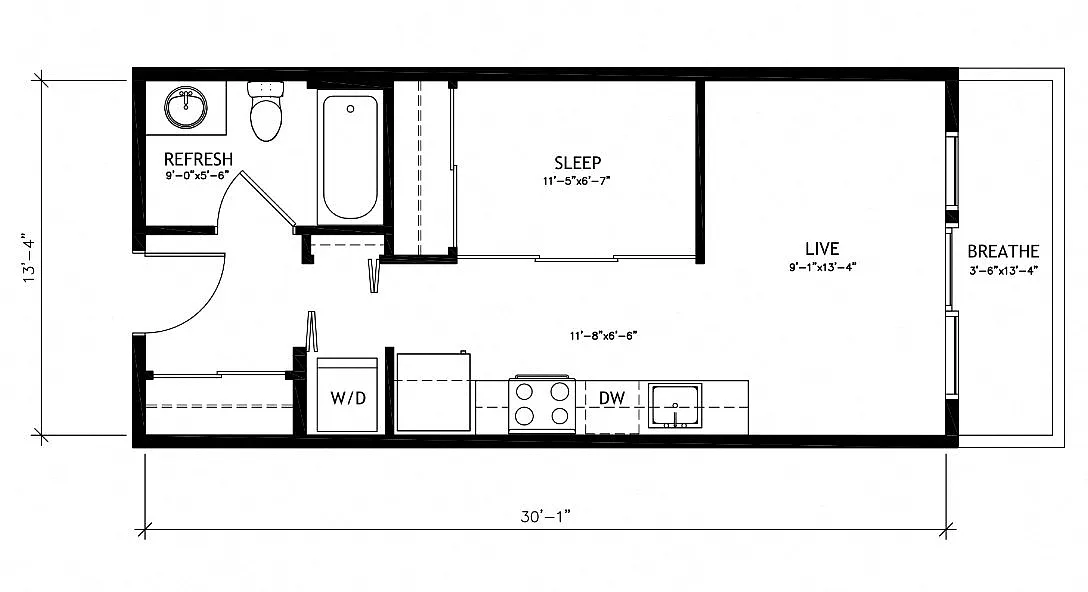Floor plan Open 1x1 - A1