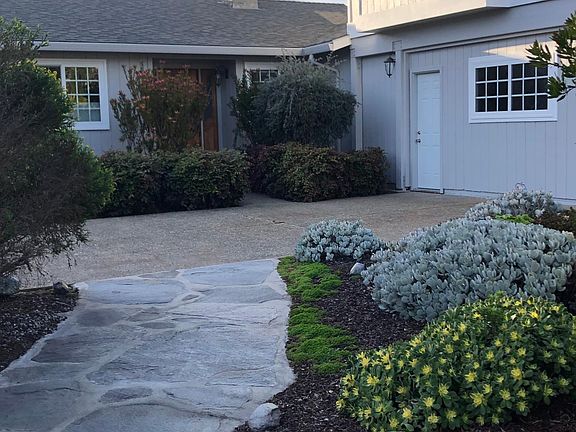 Street view with stone walk way entry path