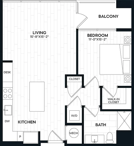 Floor plan 1 Bed/1 Bath-1k2 ALT