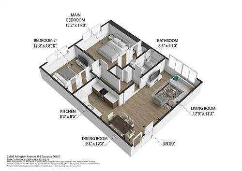 Floor plan 2 Bedroom, 1 Bathroom