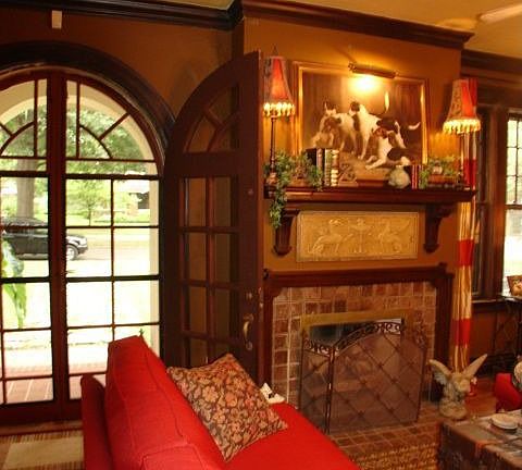 Arched front doors & Fireplace