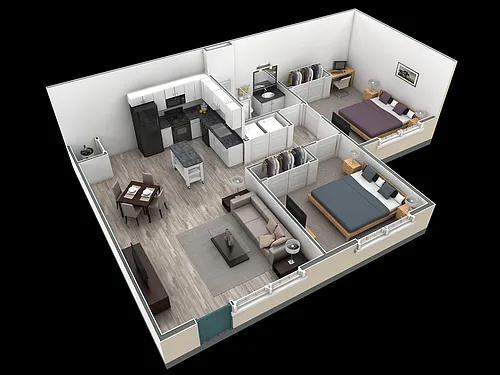 Floor plan 2-1 BR Retreat Courtyard